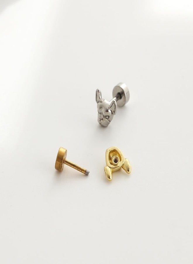 أقراط غضروفية صغيرة بتصميم جرو فرنسي من نياسبي، مقاس 20G، للنساء والرجال، أقراط صغيرة للأذن الداخلية والحلزونية والزنمة، مصنوعة من الفولاذ المقاوم للصدأ (فضية). - Image 4